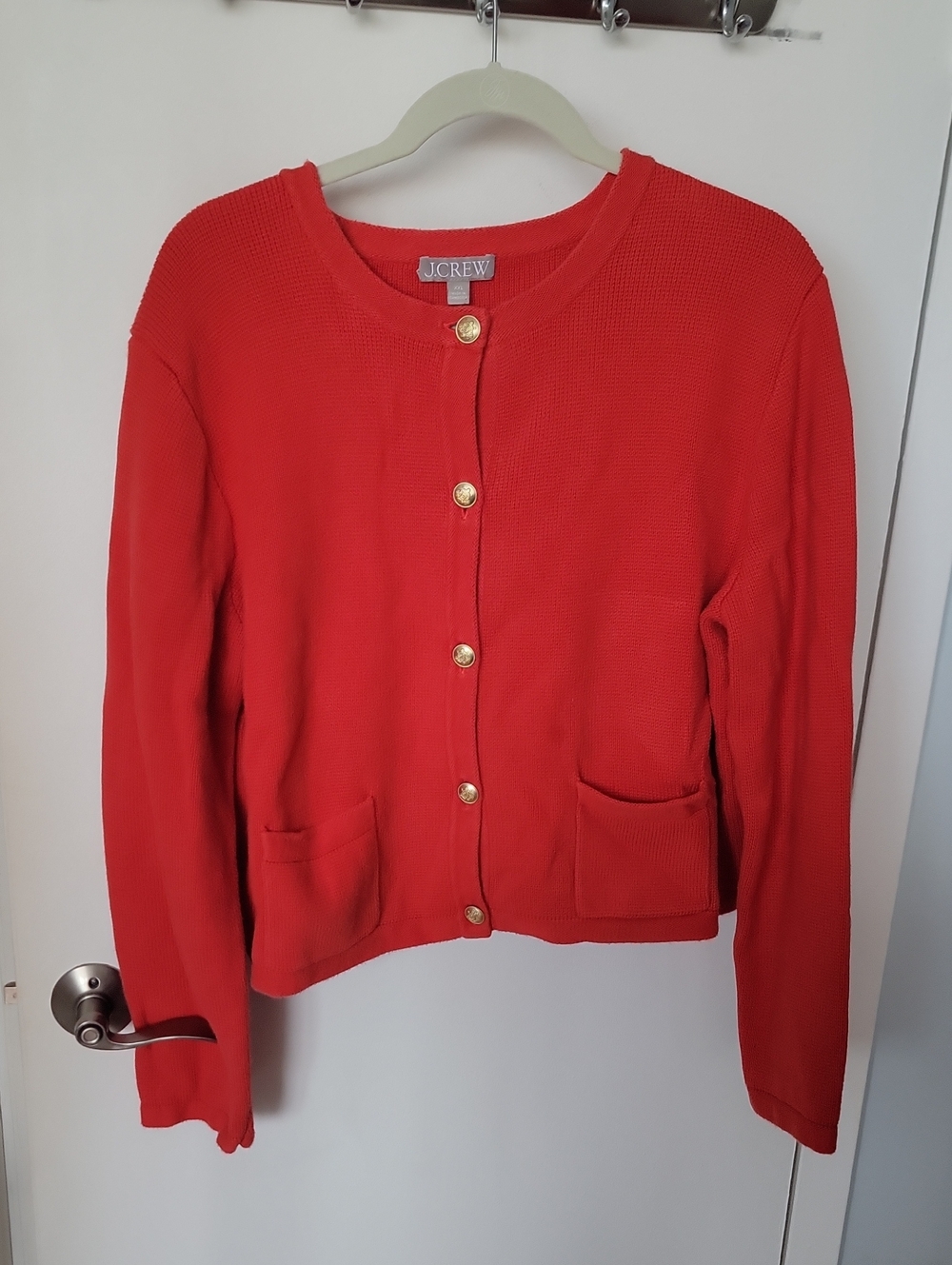 J. Crew Red Knit Button Cardigan with Gold Buttons